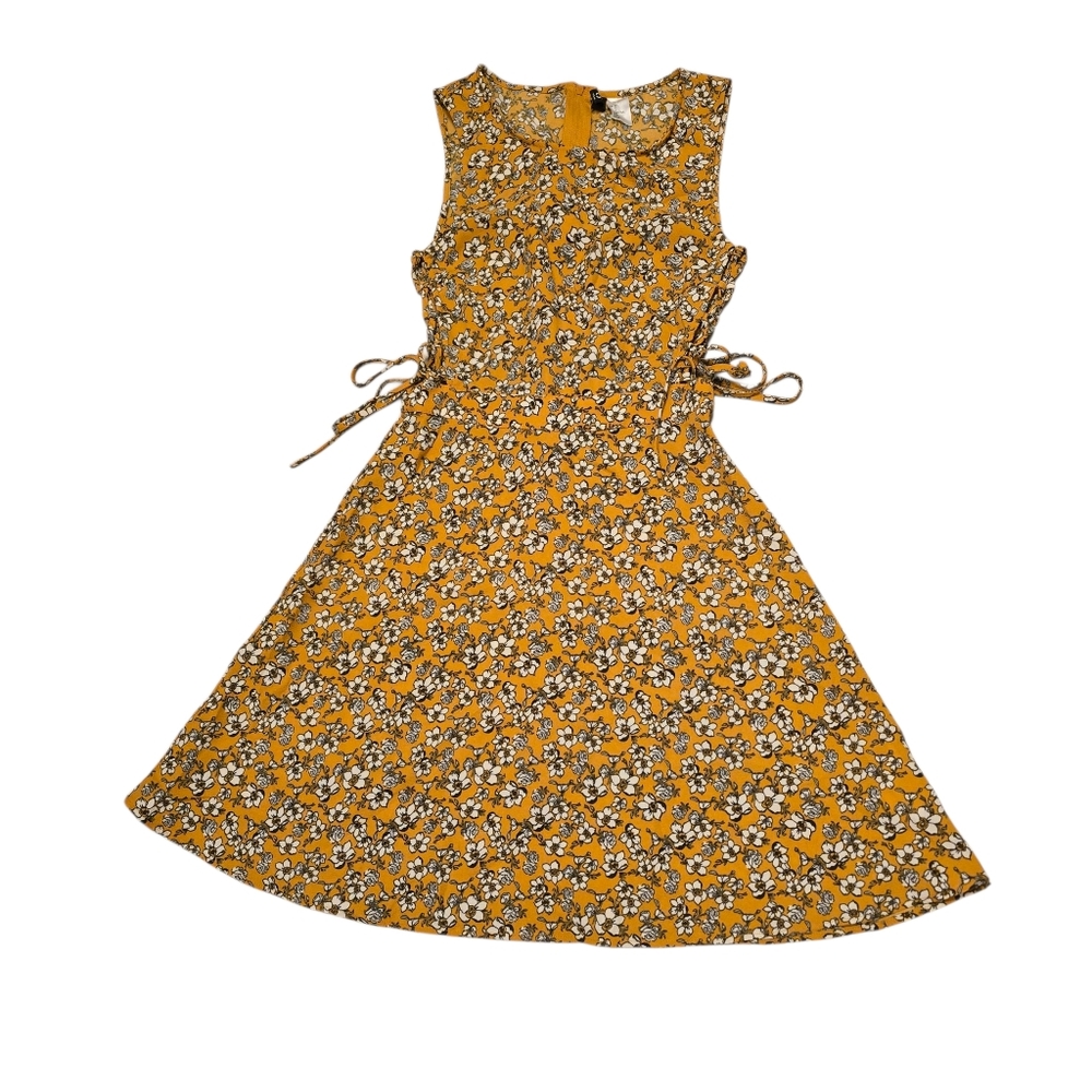 Divided Floral Dress Side Lace Up Yellow White Sleeveless Summer Dress 2